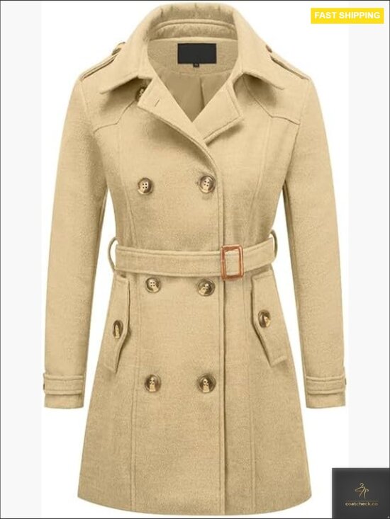 Jackets & Blazers - Classic Wool Pea Coat Double Breasted Trench Belted Winter Coat Chic Elegant